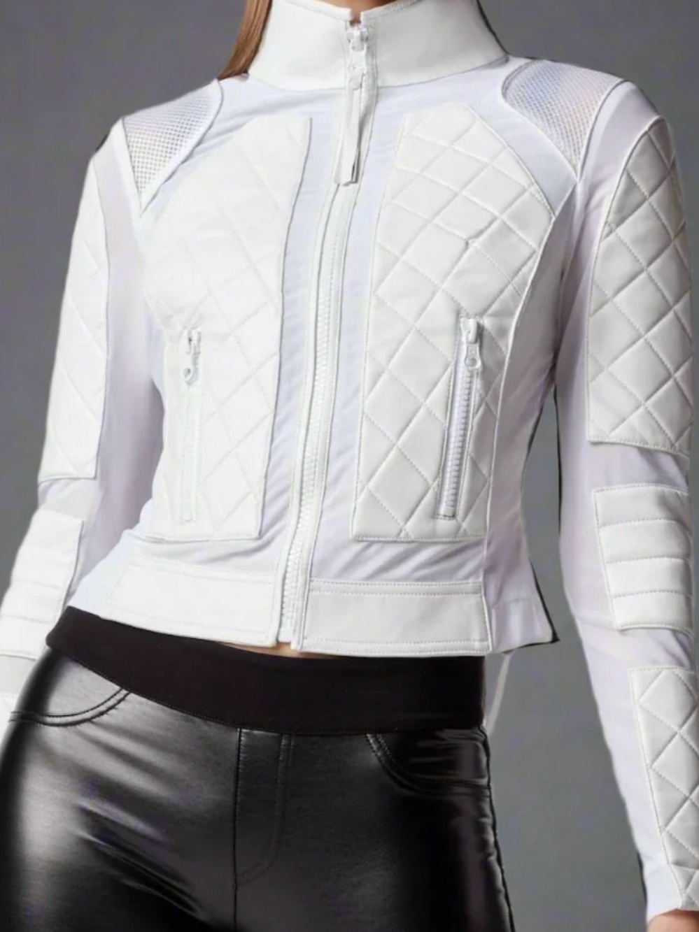 blanc noir White Quilted Moto Jacket